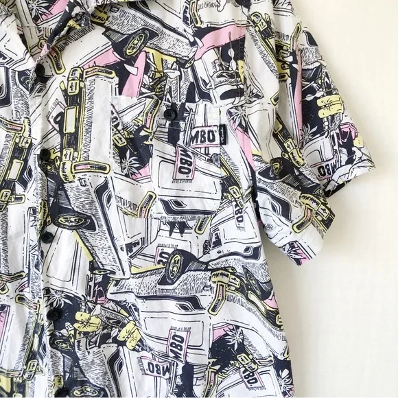 MAMBO Mens Size L Black White Cotton Button Down Short Sleeve Shirt Quirky Beach - Picture 5 of 10